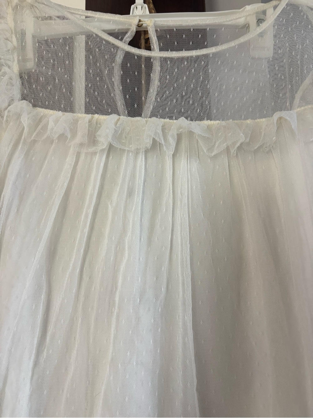 Sheer Dot Mesh Ruffle blouse - White - Picture 2 of 7